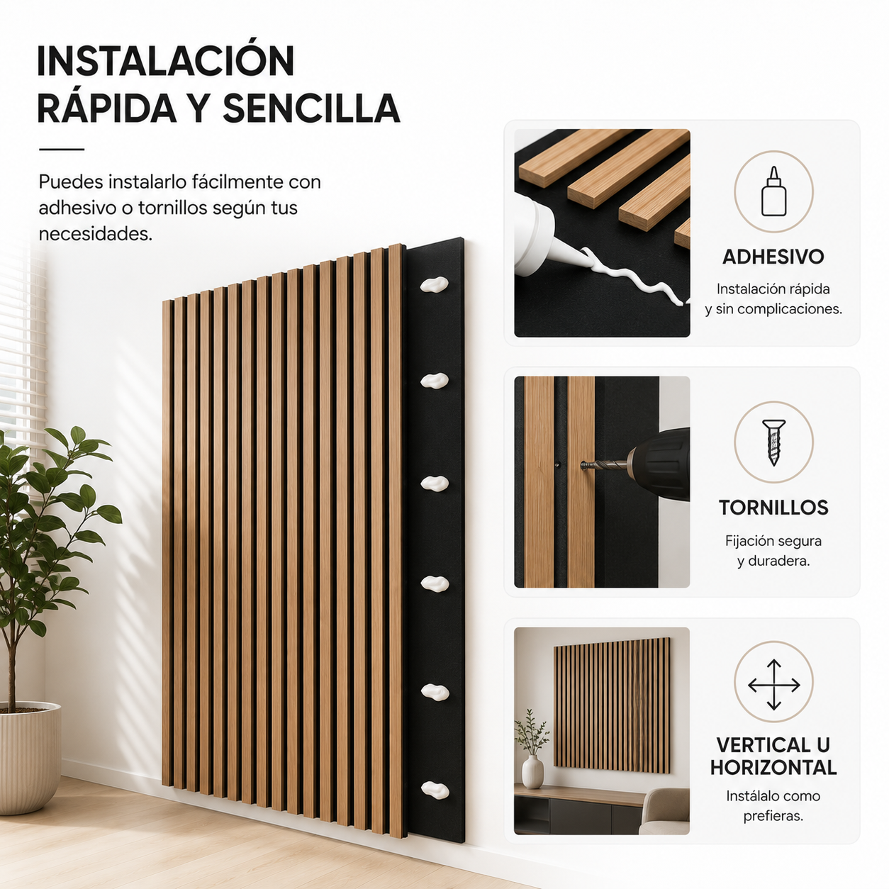 Painel Acústico MDF com Ripas e Isolamento 120x60 cm Pack 2