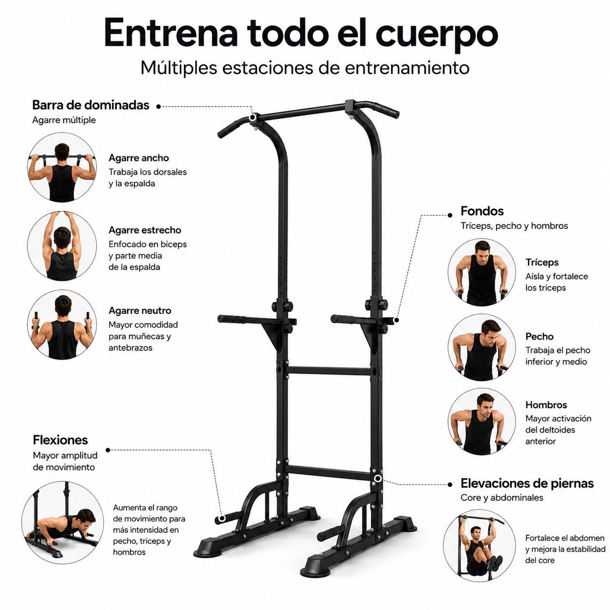 Torre de Dominadas y Fondos Multifunción 170-210 cm