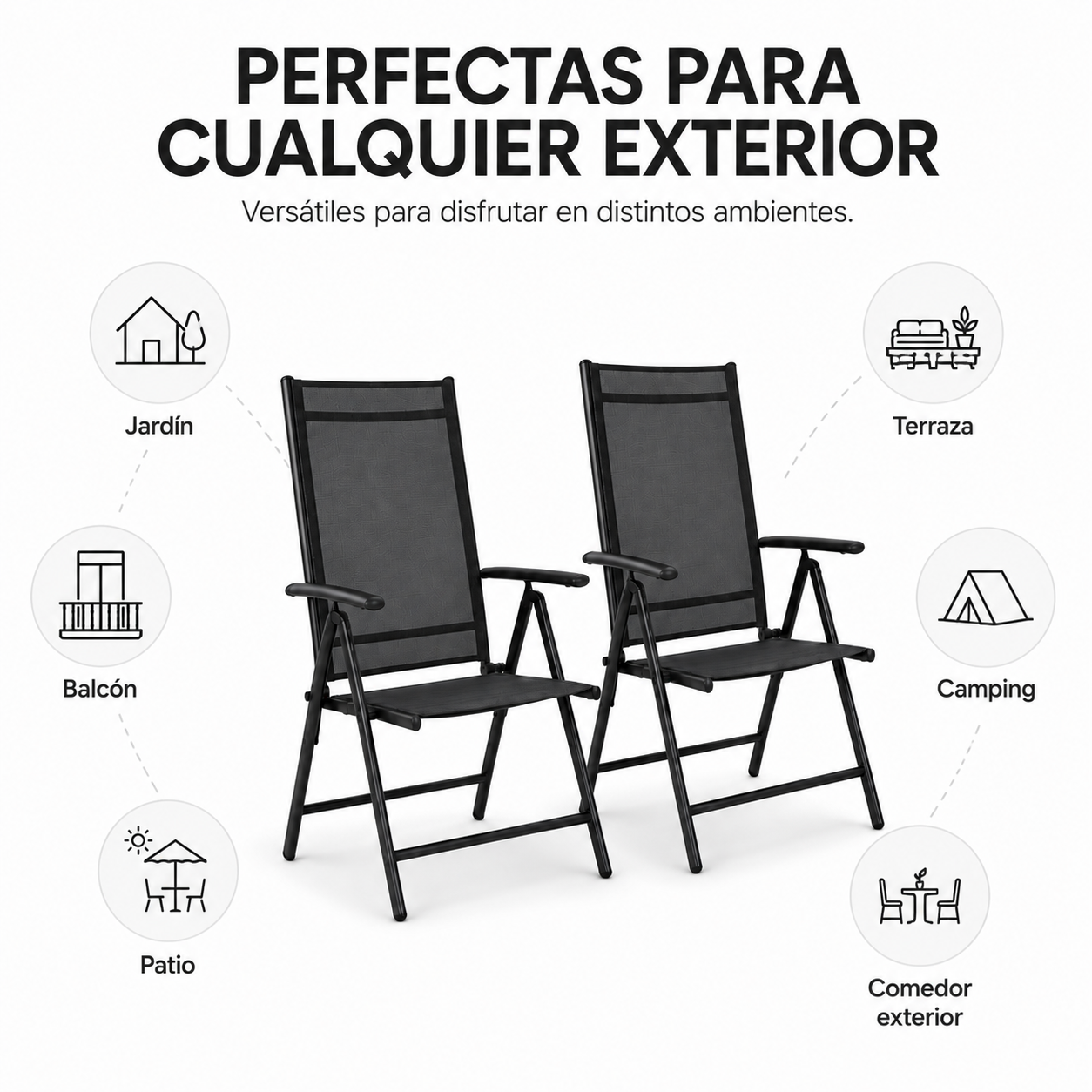 Sillas Plegables De Jardín Pack De 2 Aluminio Antracita Con Asiento Textil
