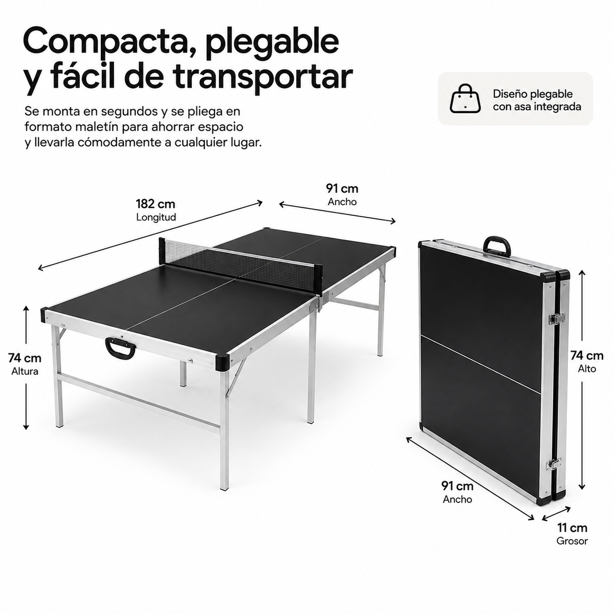 Mesa de Ping Pong Plegable con red 182x91 cm