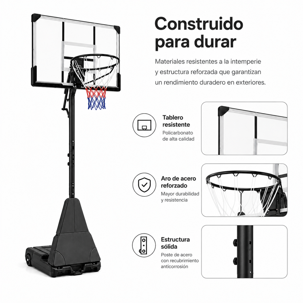 Cesto de Basquetebol Exterior Regulável 2,45-3,1 m com rodas
