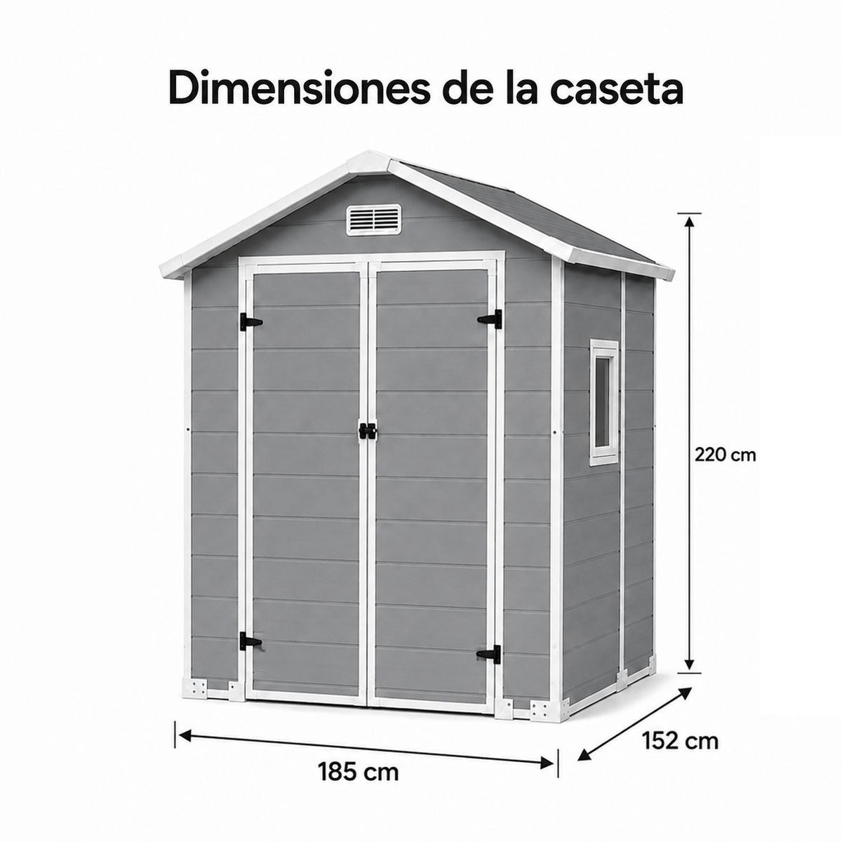 Caseta de jardín XL de resina 6x5" con ventana, doble puerta, ventilación y cierre de seguridad