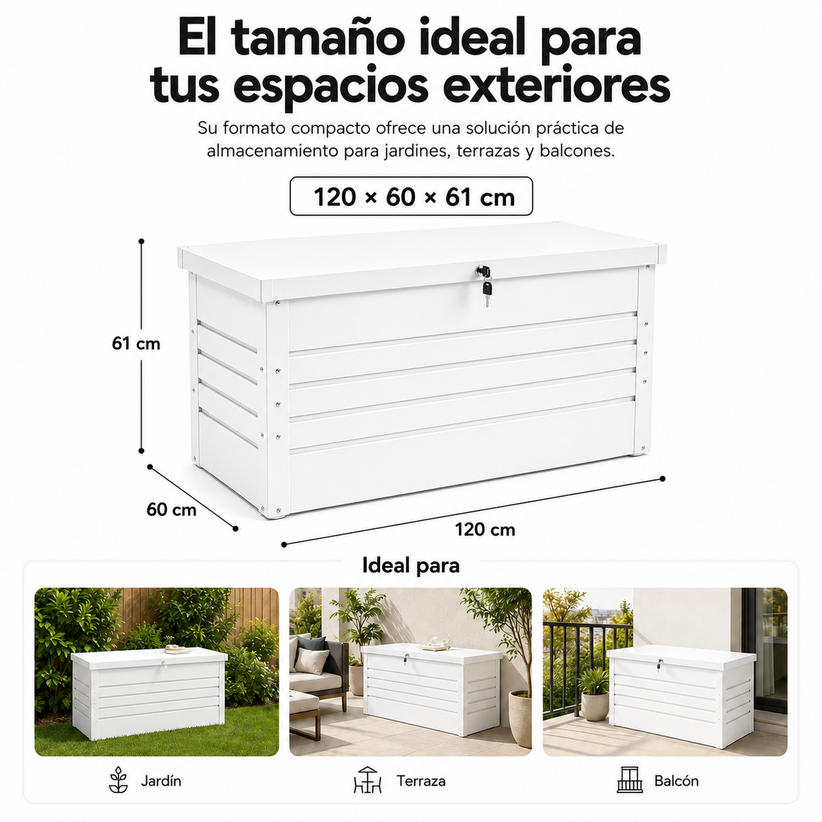 Arcón Metálico Exterior Con Tapa Hidráulica Y Cerradura Para Jardín