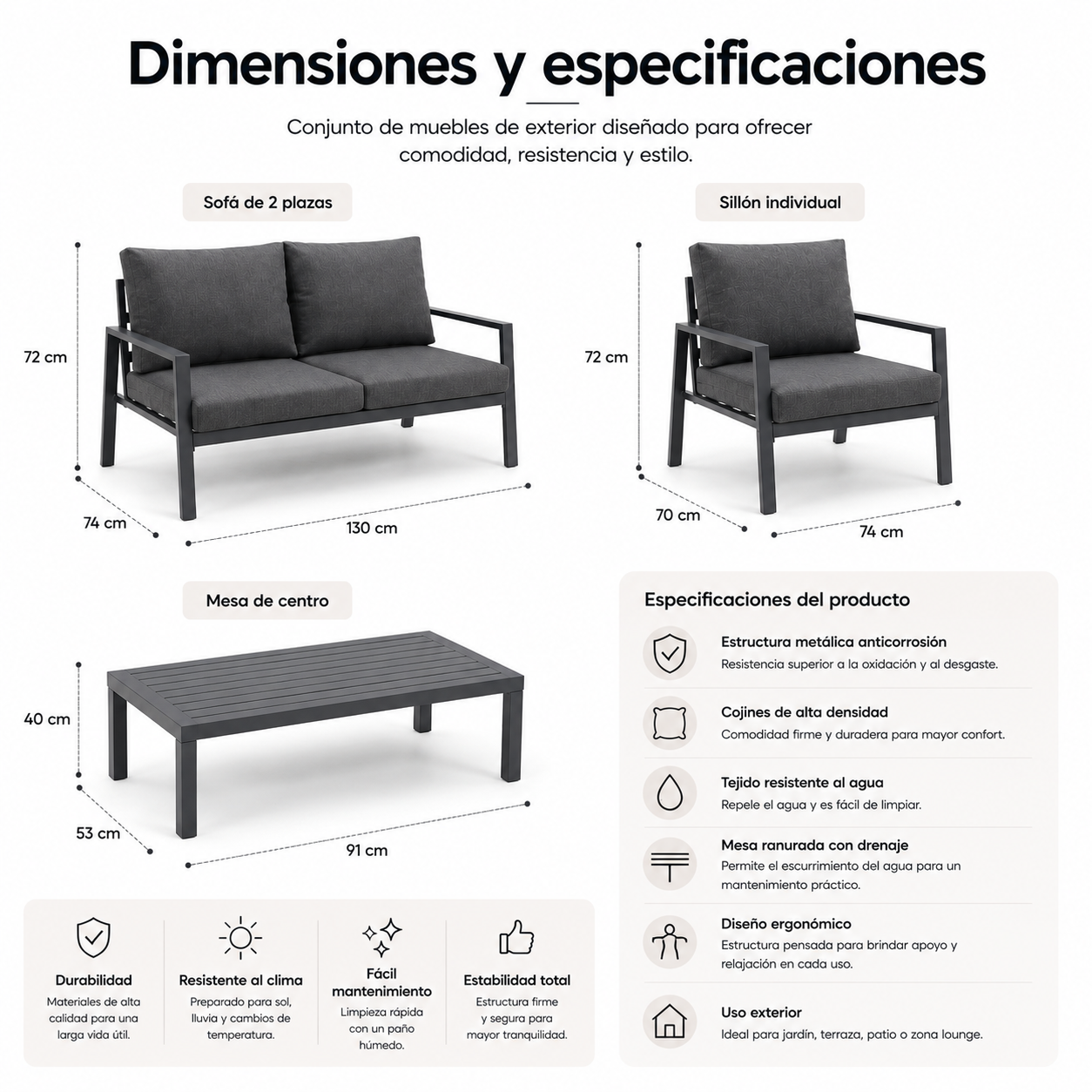 Conjunto De Jardim Sofá Esquerdo Modular De Alumínio Antracite