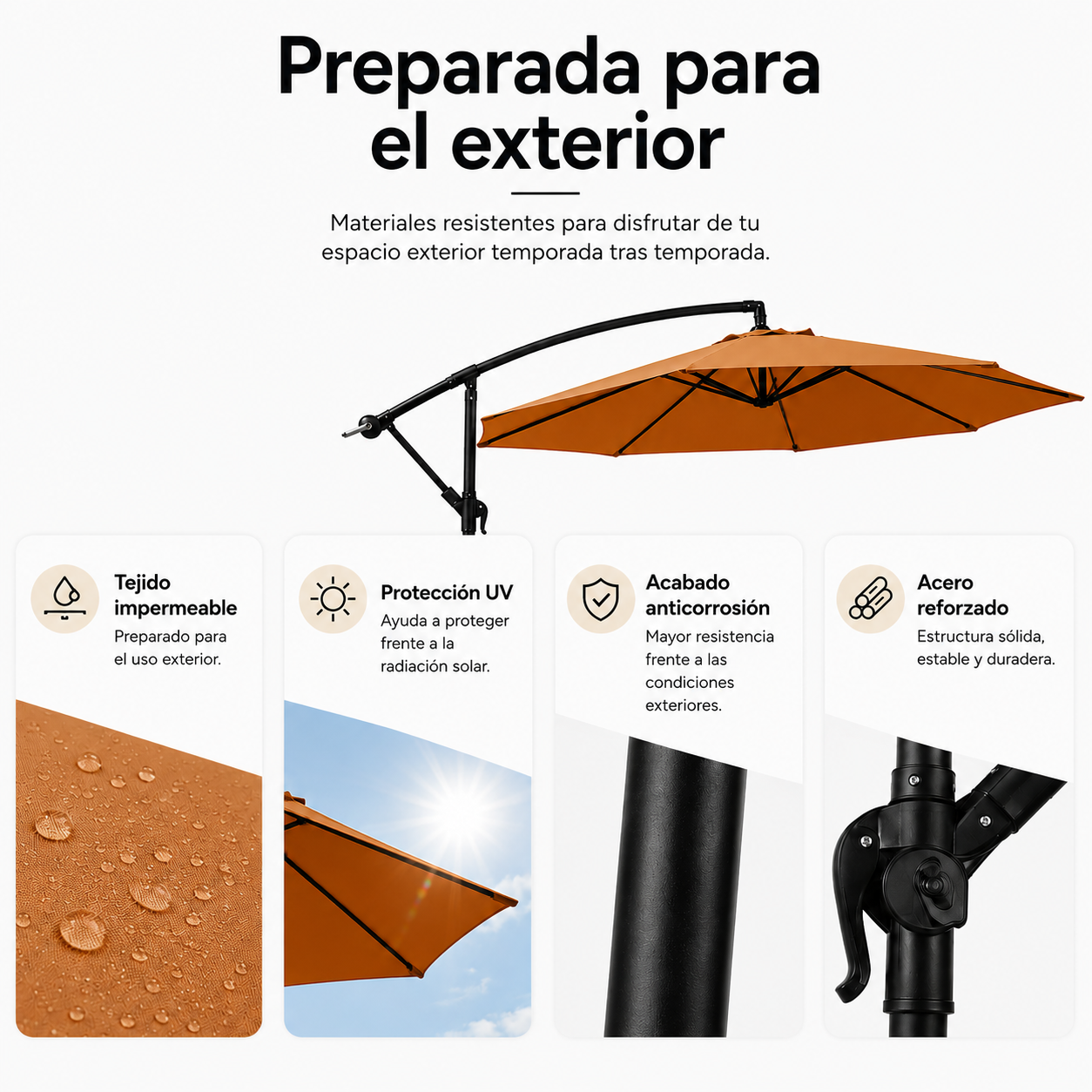 Parasol latéral 3 mètres de jardin inclinable 360° couleur kaki
