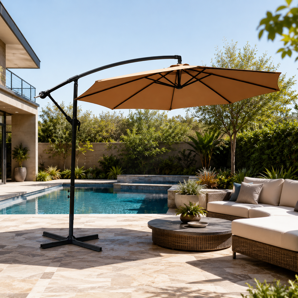 Parasol latéral 3 mètres de jardin inclinable 360° couleur kaki
