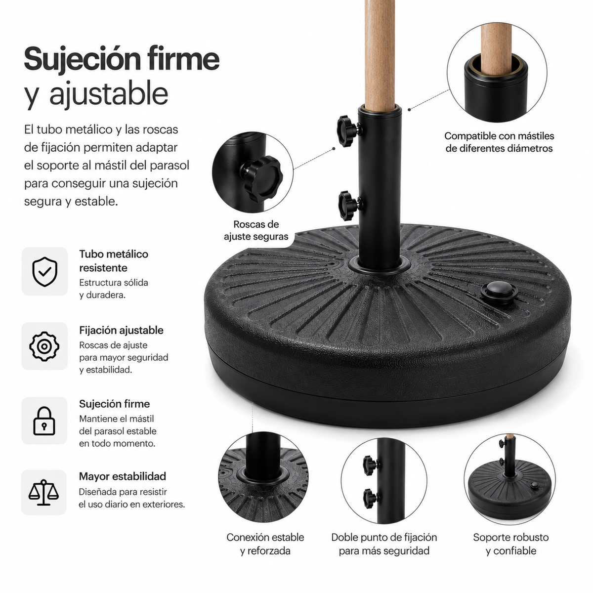 Base Para Sombrilla Rellenable 22 L Con Soporte Central