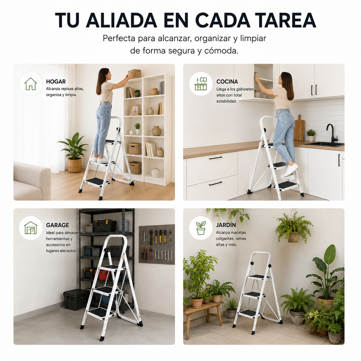 Escada Dobrável com Superfície Antiderrapante de 3 Degraus