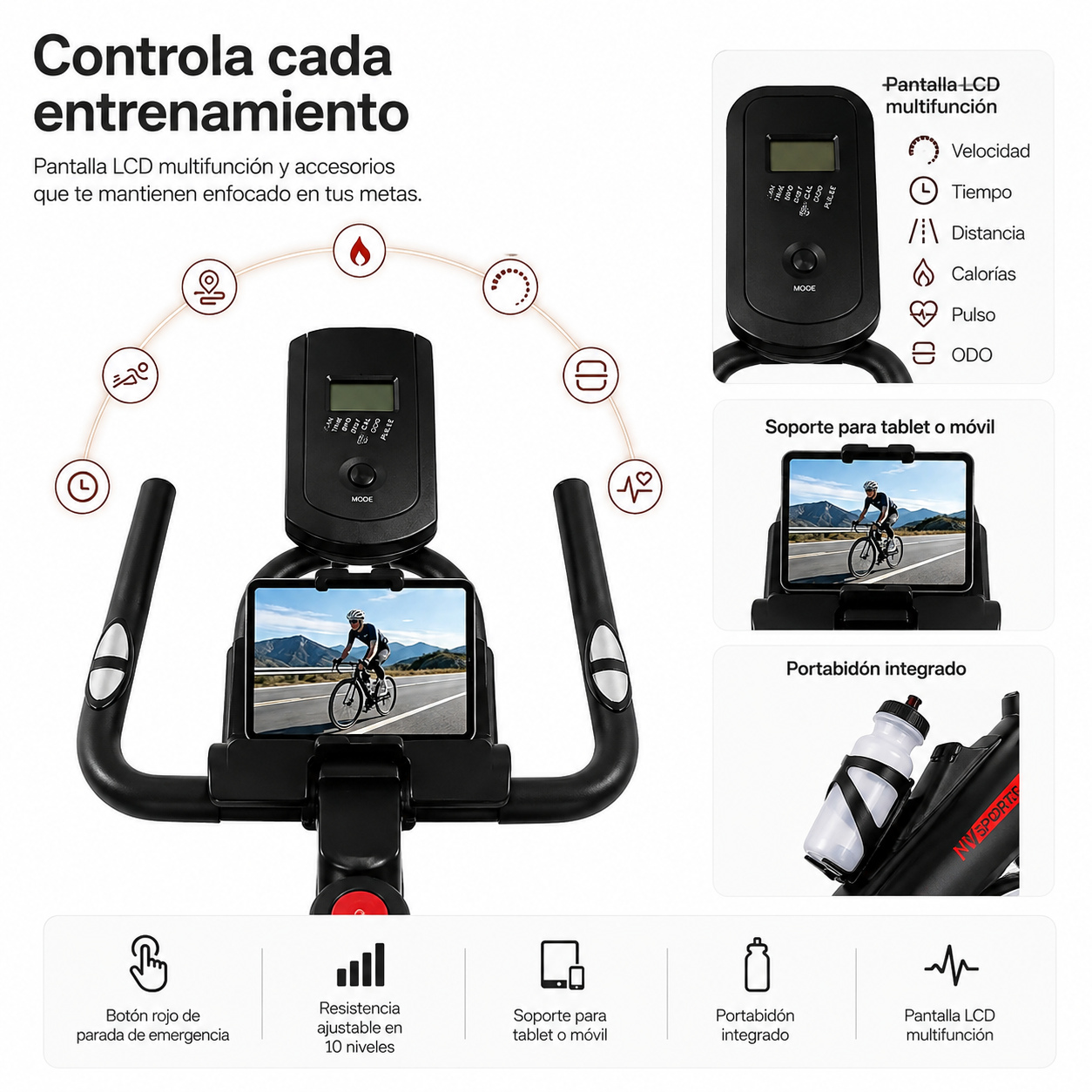 Bicicleta Estática de Spinning con Resistencia Ajustable y Pantalla LCD