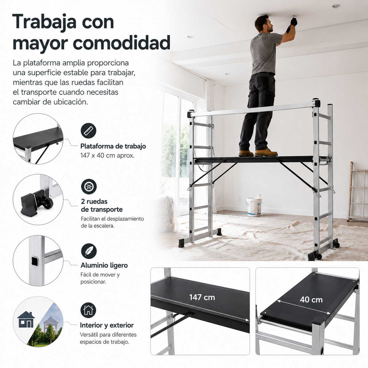 Escada Multifunções 4 em 1 com Plataforma Antiderrapante