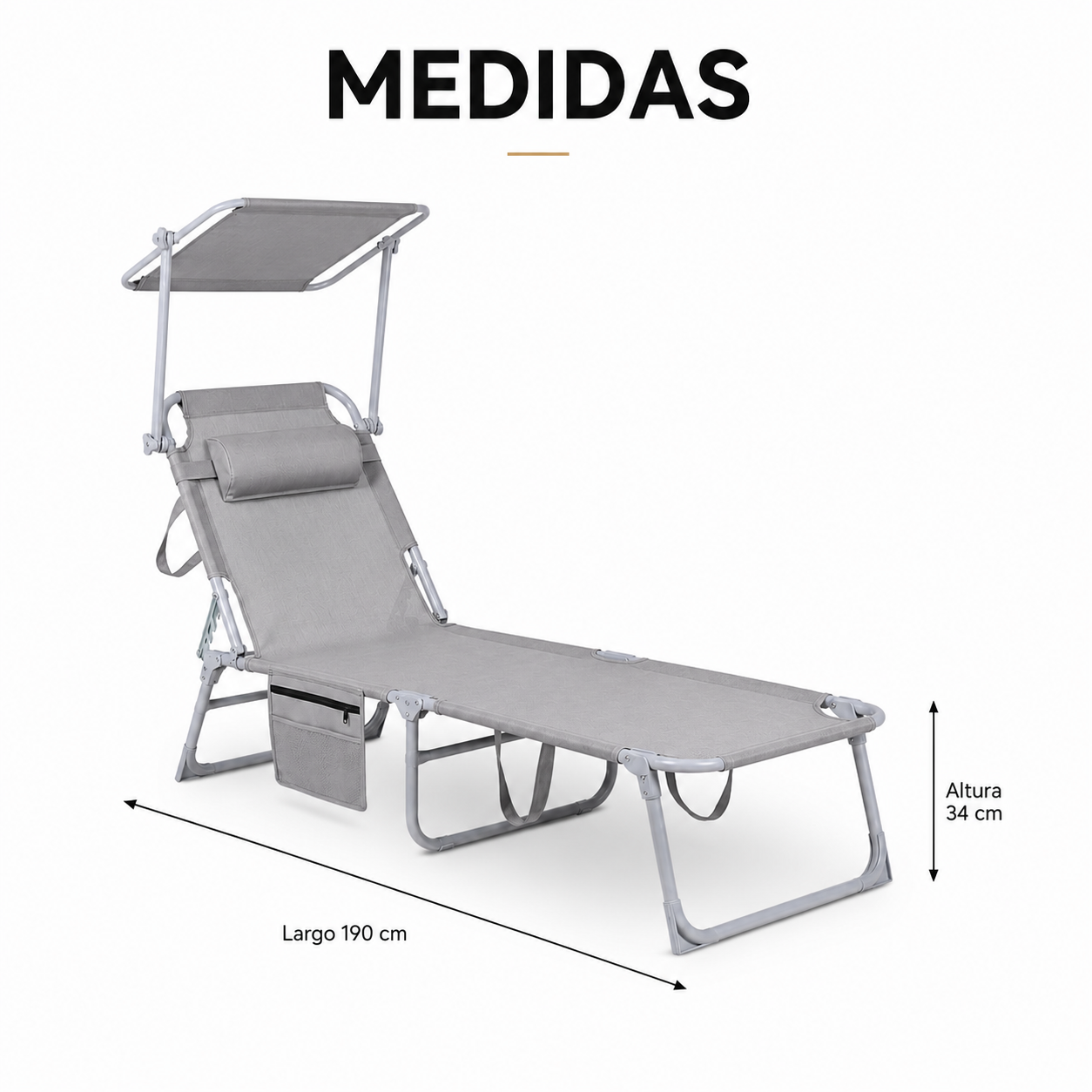 Chaise longue pliable avec parasol réglable pour jardin et plage