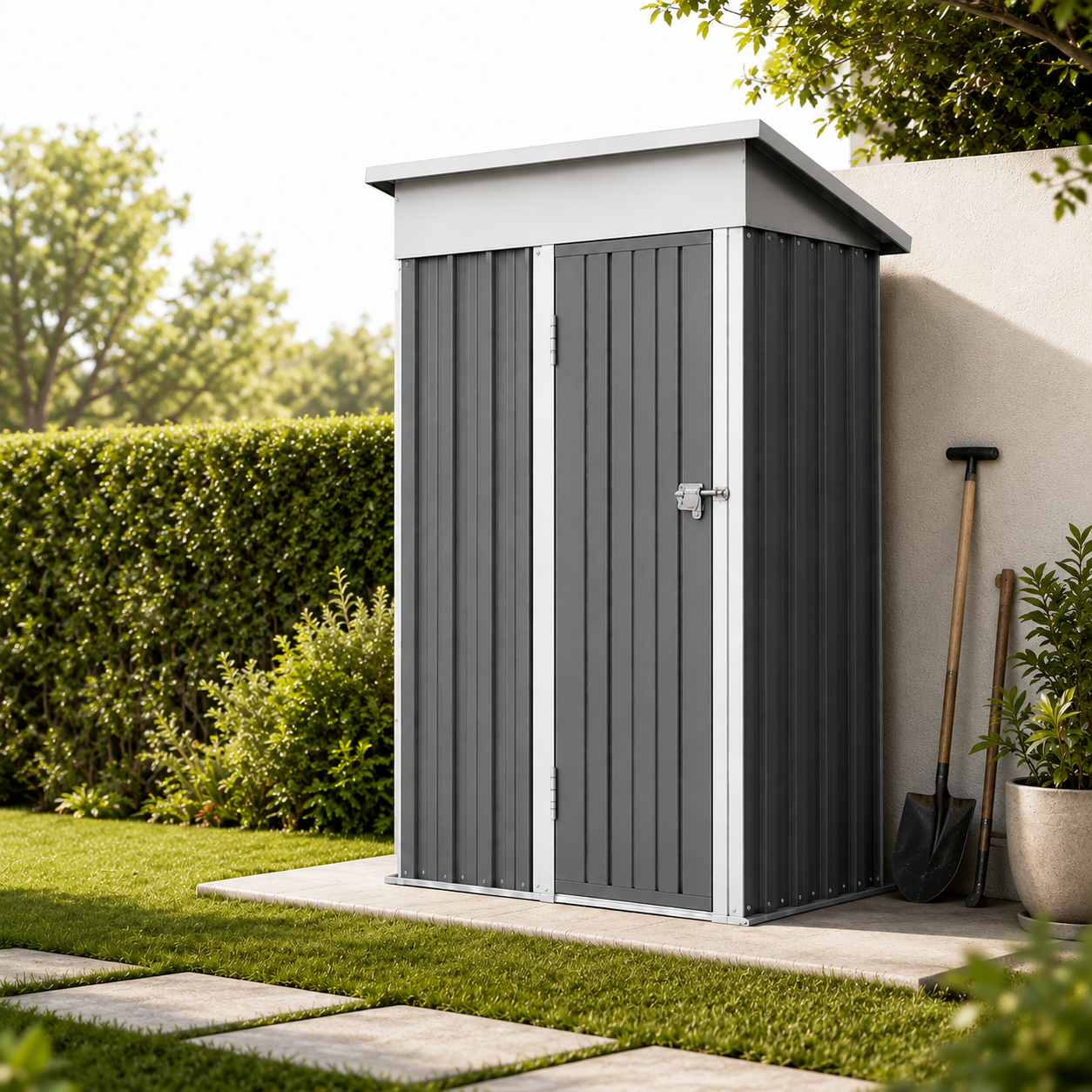 Caseta Metálica de Jardín 158x82,8x185 cm Puerta Exterior