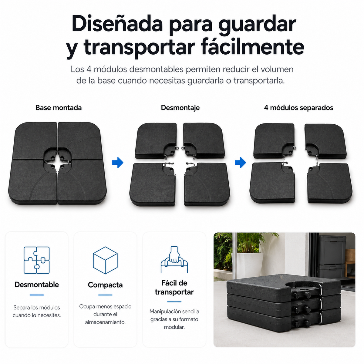 Base Modular Para Sombrilla 4 Piezas Rellenable Negro