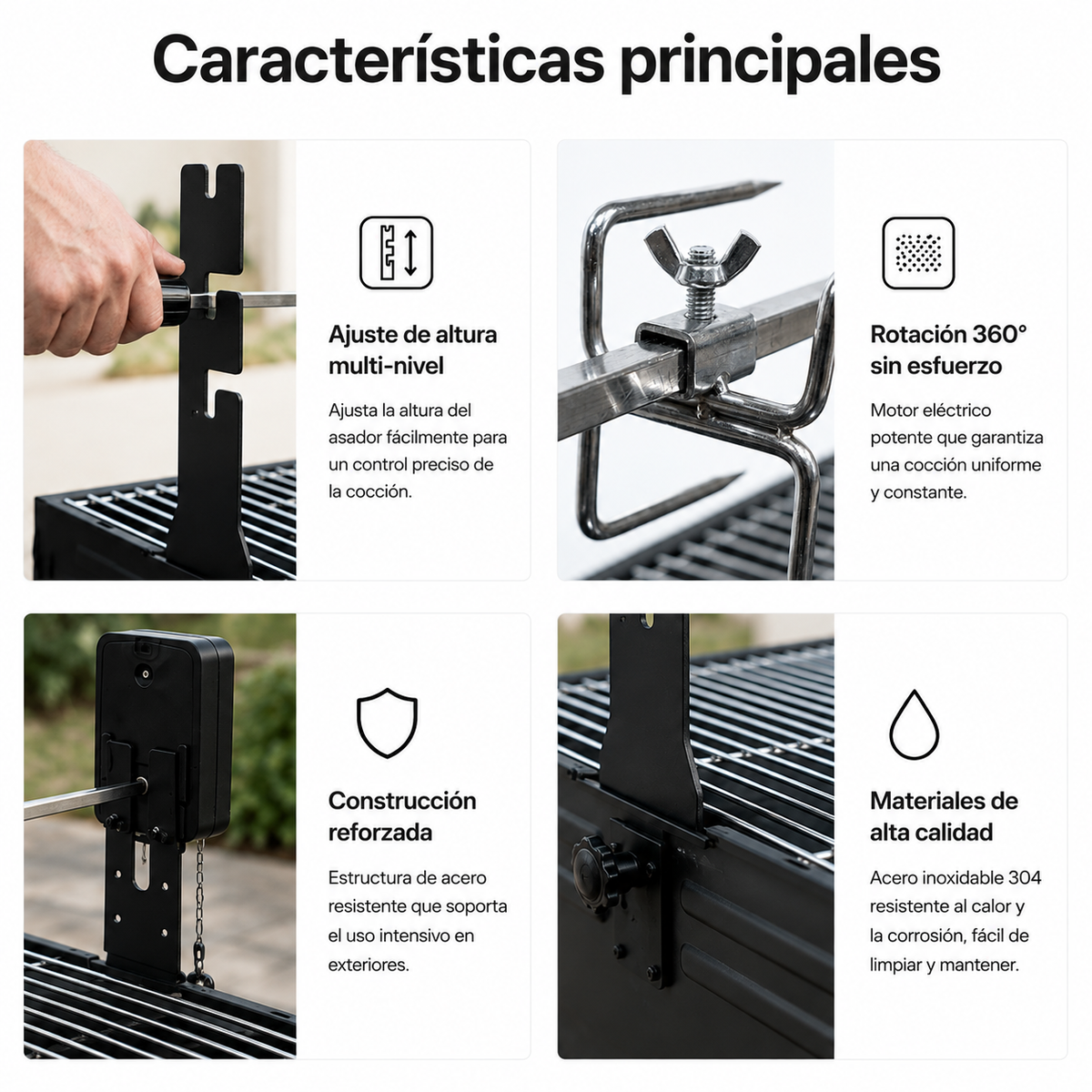 Kit de Assador Giratório para Barbecue com Motor e Eixo Inoxidável
