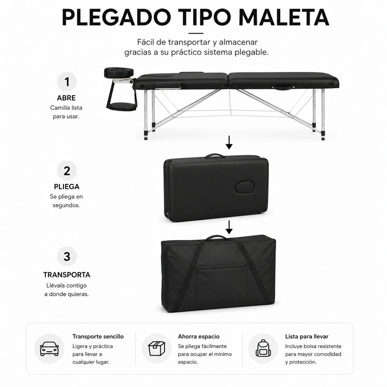 Opvouwbare massagetafel 60 cm, verstelbare hoogte en hoofdsteun, Nix Spa