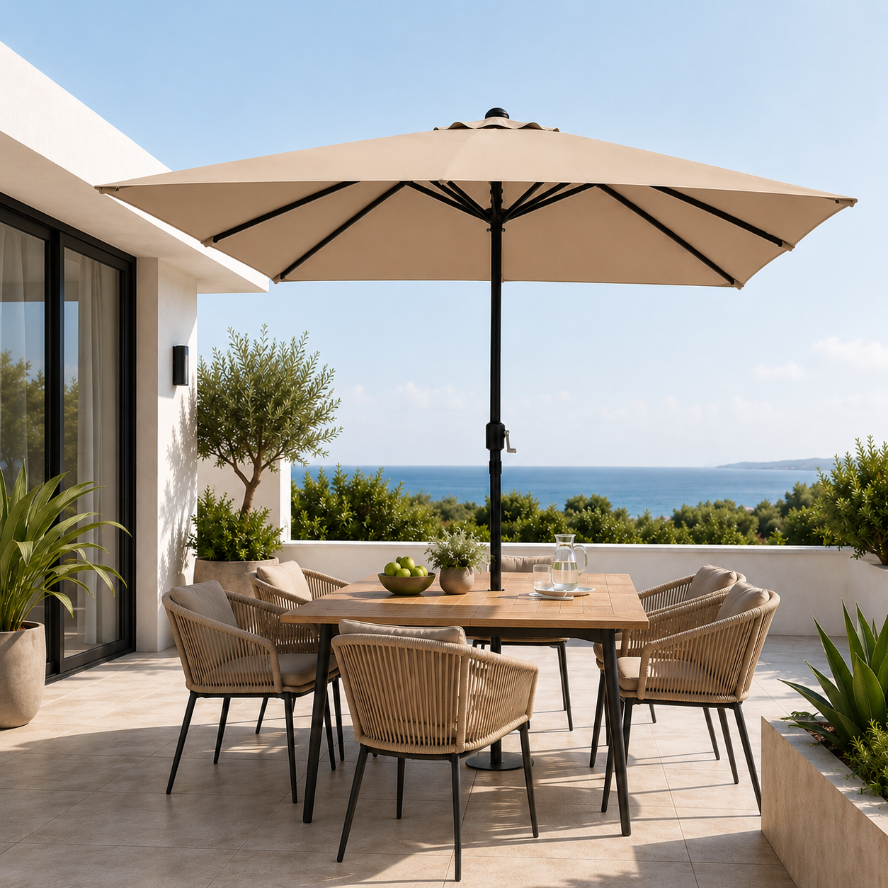 Parasol de jardin réglable 3 mètres avec manivelle couleur kaki