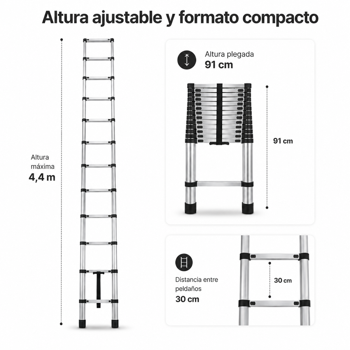 Scala Telescopica Pieghevole in Alluminio 4,4 M Antiscivolo