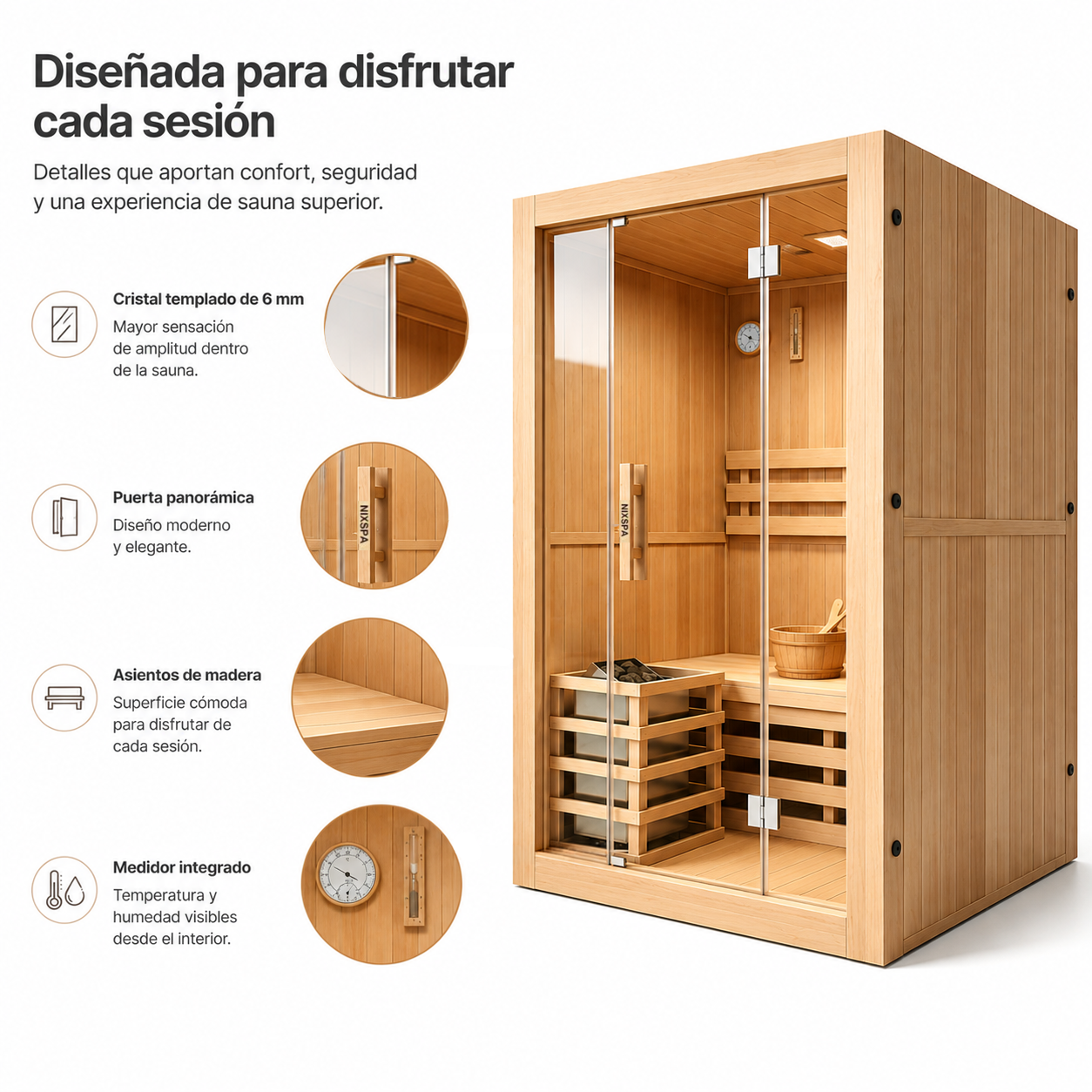 Sauna Finlandesa para casa 2 Personas Madera Hemlock Canadiense