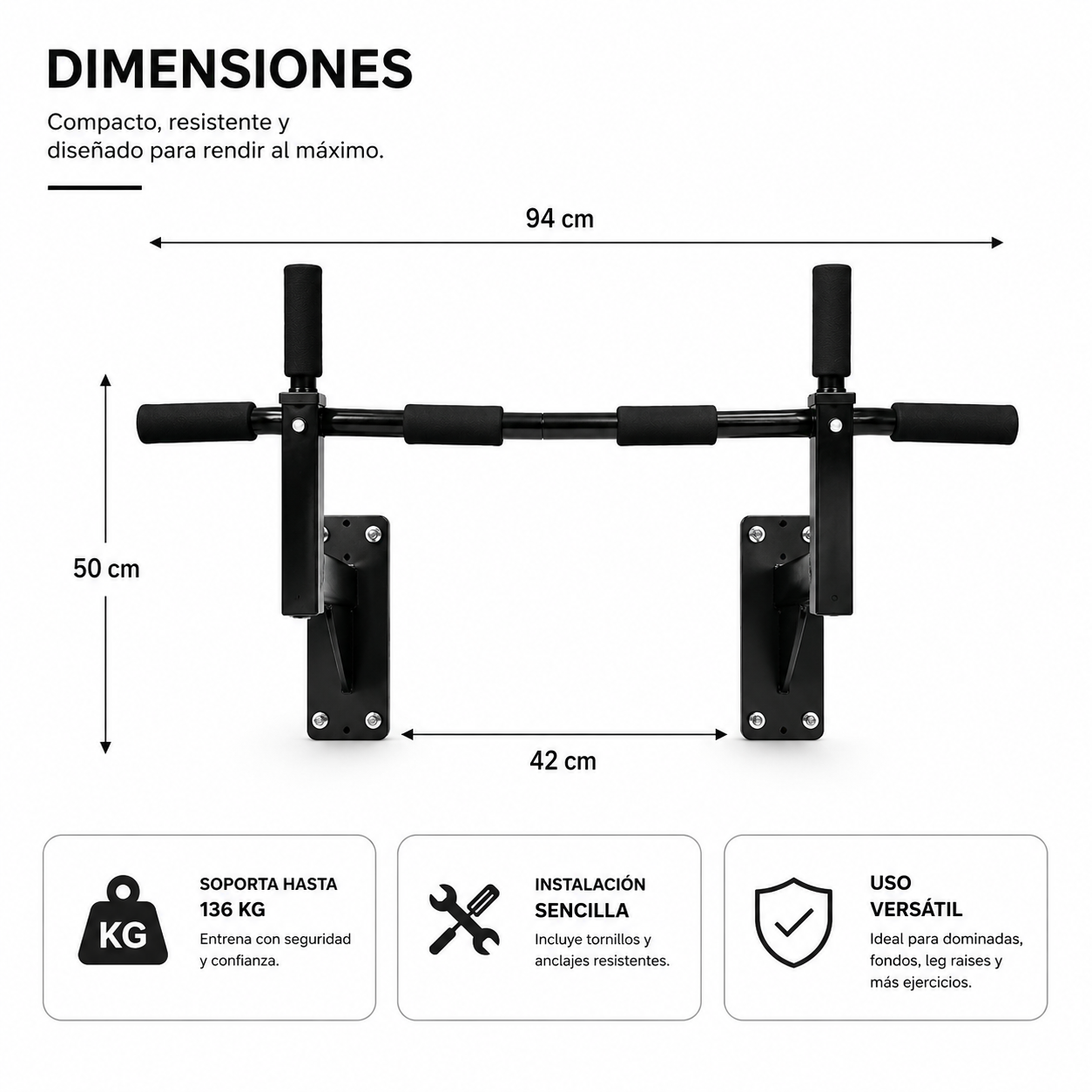 Barra de Dominadas para Pared con Agarres Antideslizantes