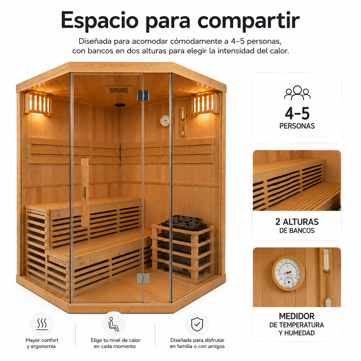 Sauna Finlandesa para casa Esquina 4-5 Personas Hemlock Canadiense