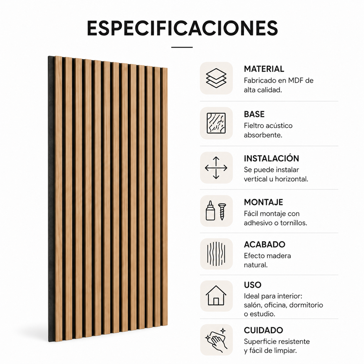 Painel Acústico MDF com Ripas e Isolamento 120x60 cm Pack 2