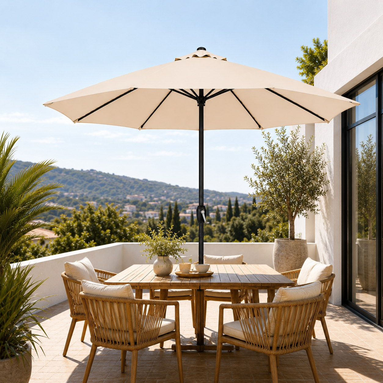 Verstelbare parasol voor de tuin, 3 meter, met zwengel, beige