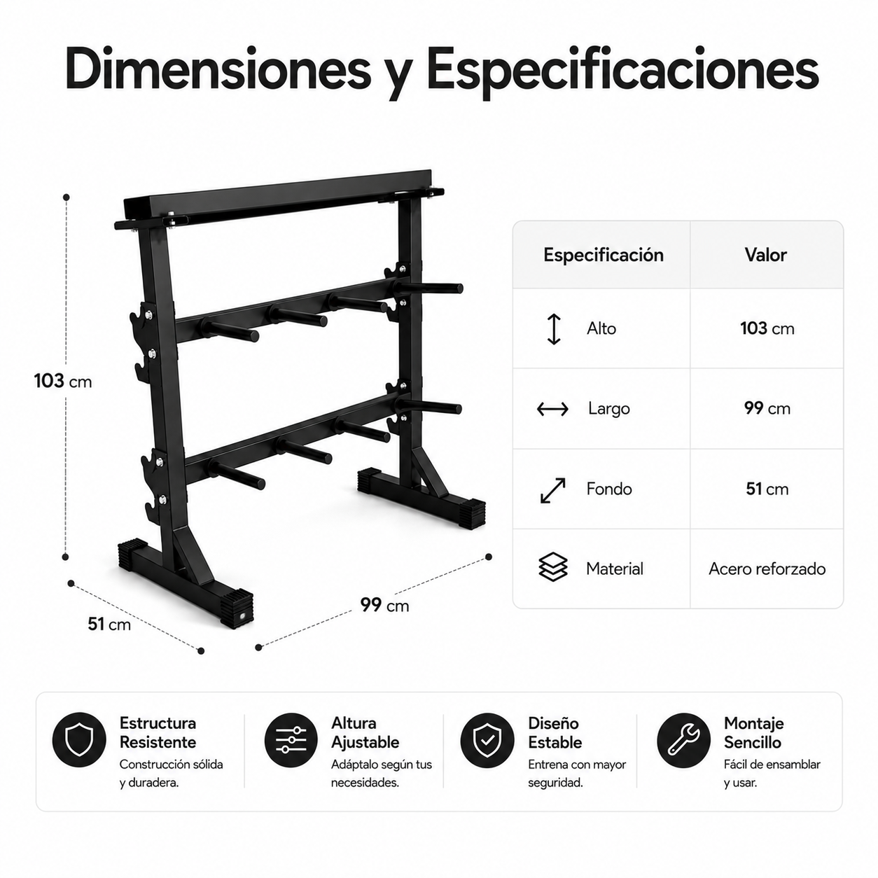 Soporte Para Mancuernas Y Barras Rack Para Gimnasio En Casa
