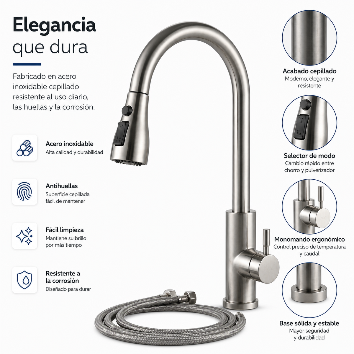 Grifo de Cocina Giratorio 360° Acero Inoxidable