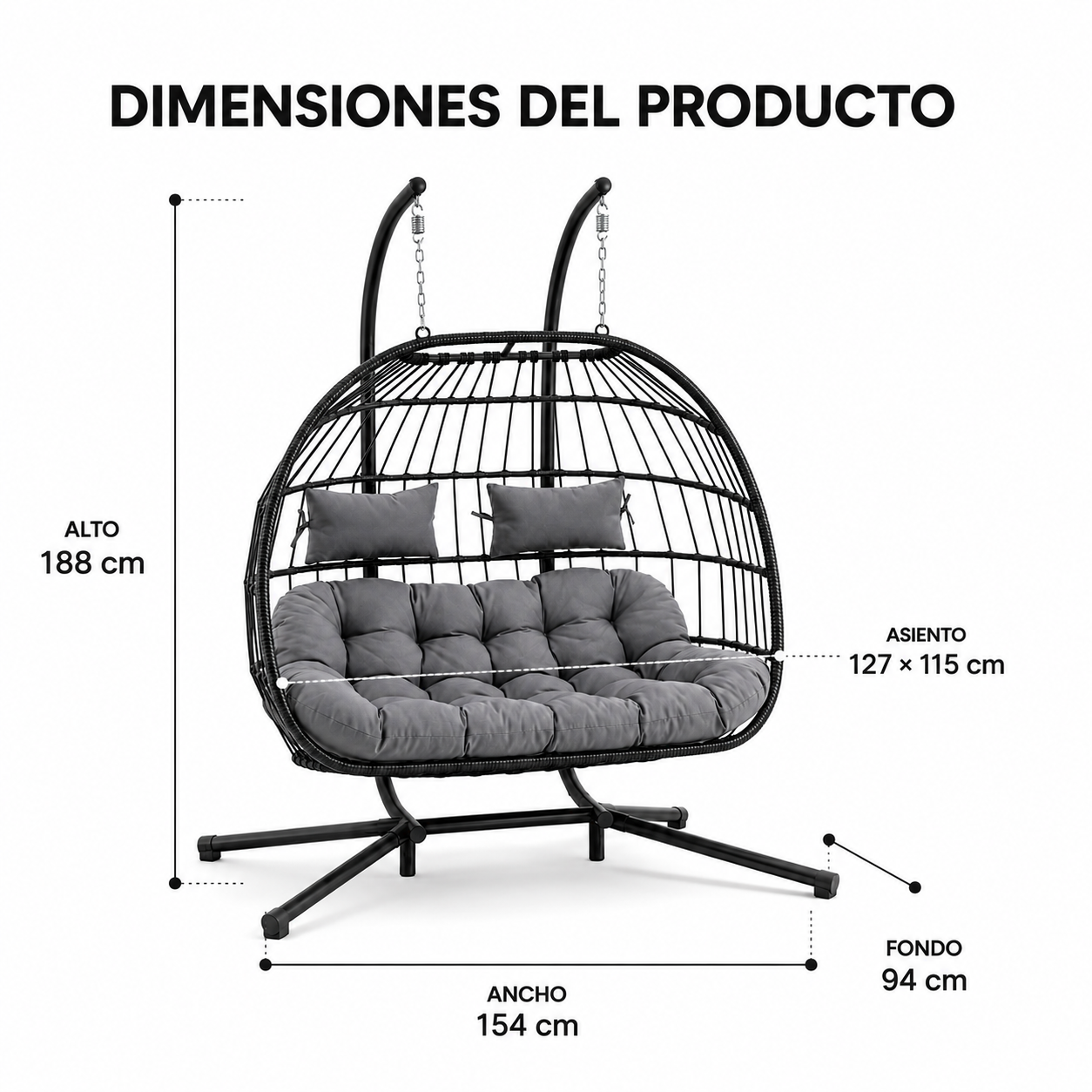 Chaise Suspendue Double Œuf 2 Personnes Gris