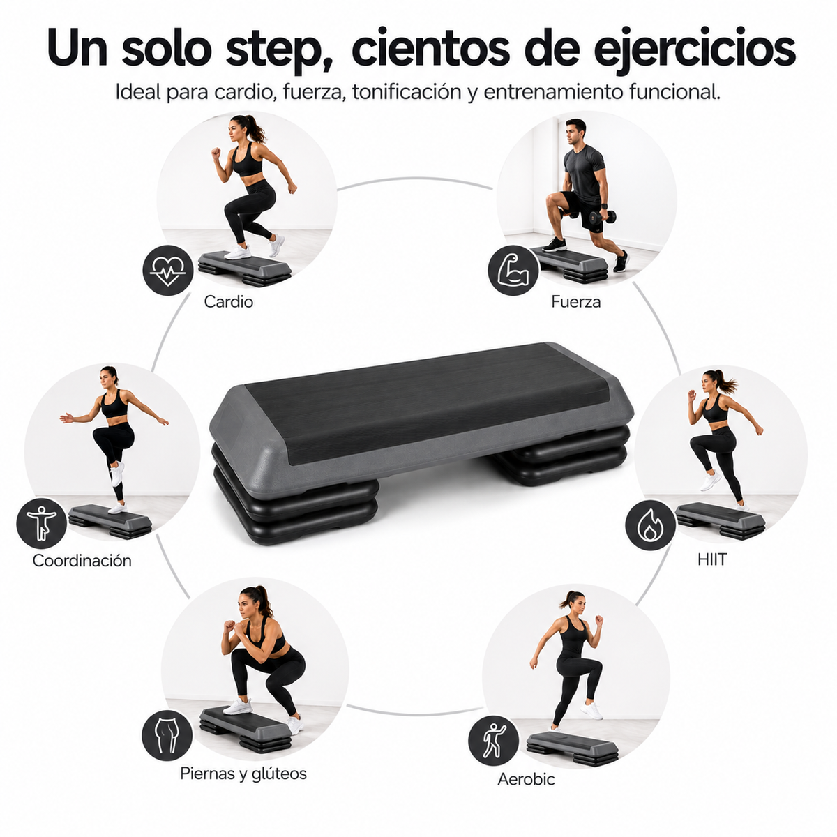 Banco Step Aeróbico Ajustable Antideslizante