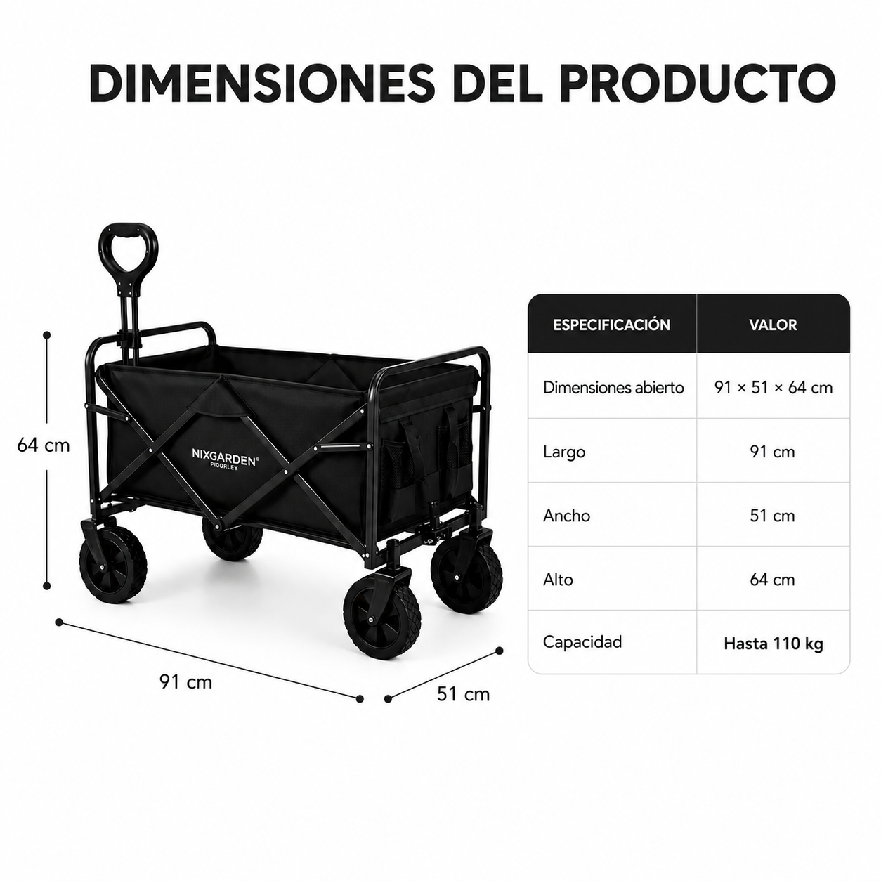 Carrello pieghevole XXL fuoristrada 150 kg 91×51×64 cm Oxford 600D 100L spiaggia giardino campeggio