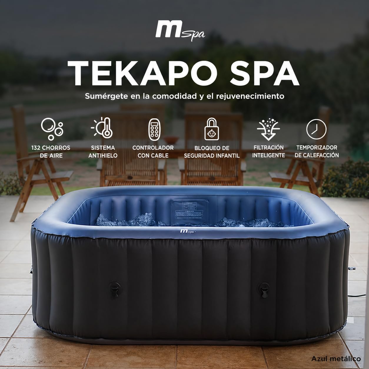 MSpa – Aufblasbarer Whirlpool quadratischer Tekapo für 4–6 Personen