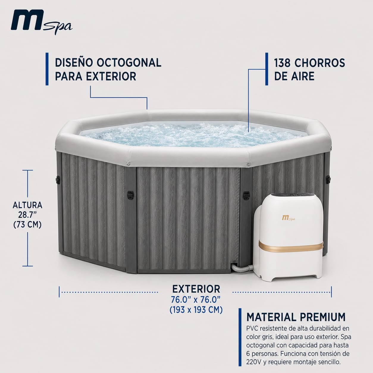 MSpa - Spa rigide carré Tuscany 4–6 personnes