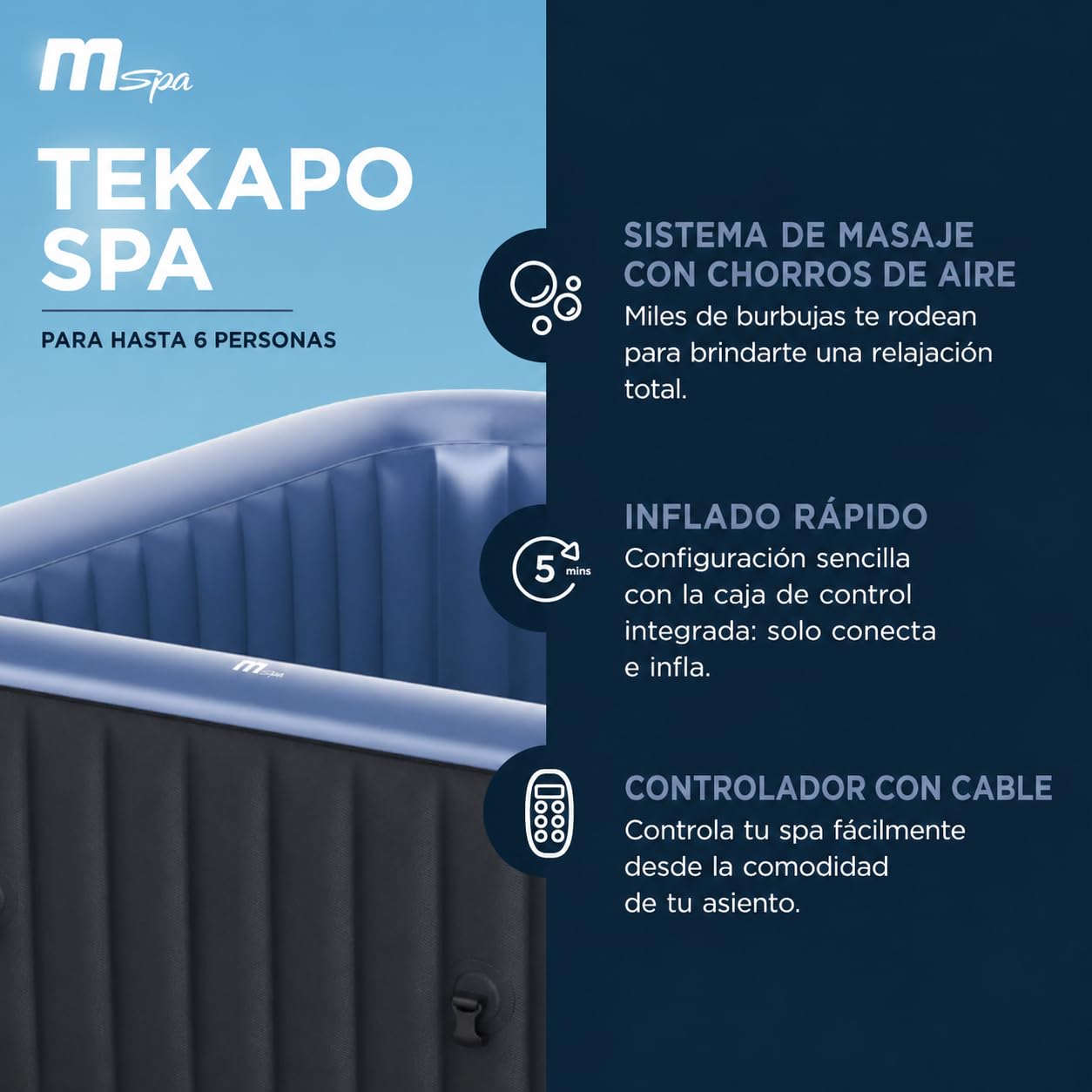 MSpa – Aufblasbarer Whirlpool quadratischer Tekapo für 4–6 Personen