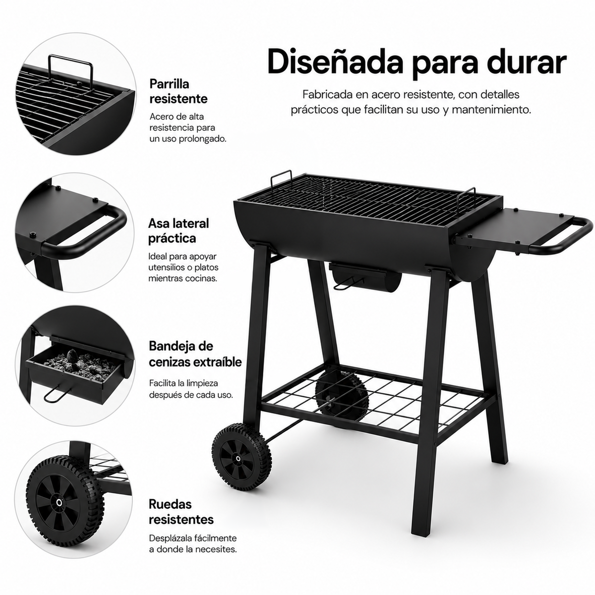 Barbacoa Portátil De Carbón Parrilla Grande Con Ruedas