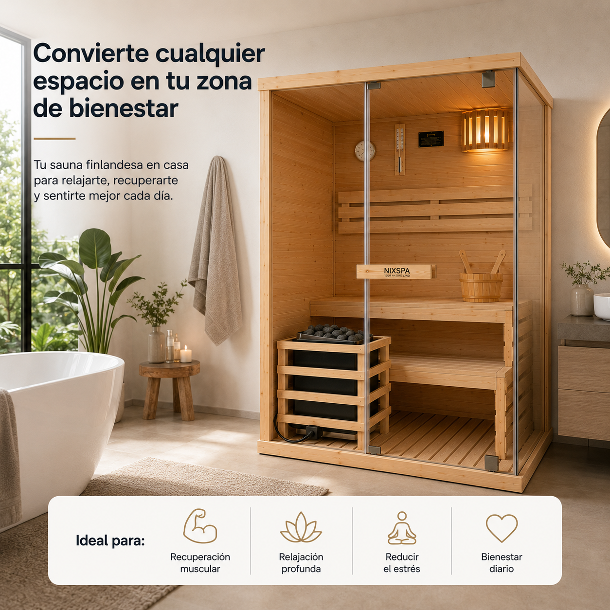 Finse sauna voor thuis, voor 2 personen, van sparrenhout