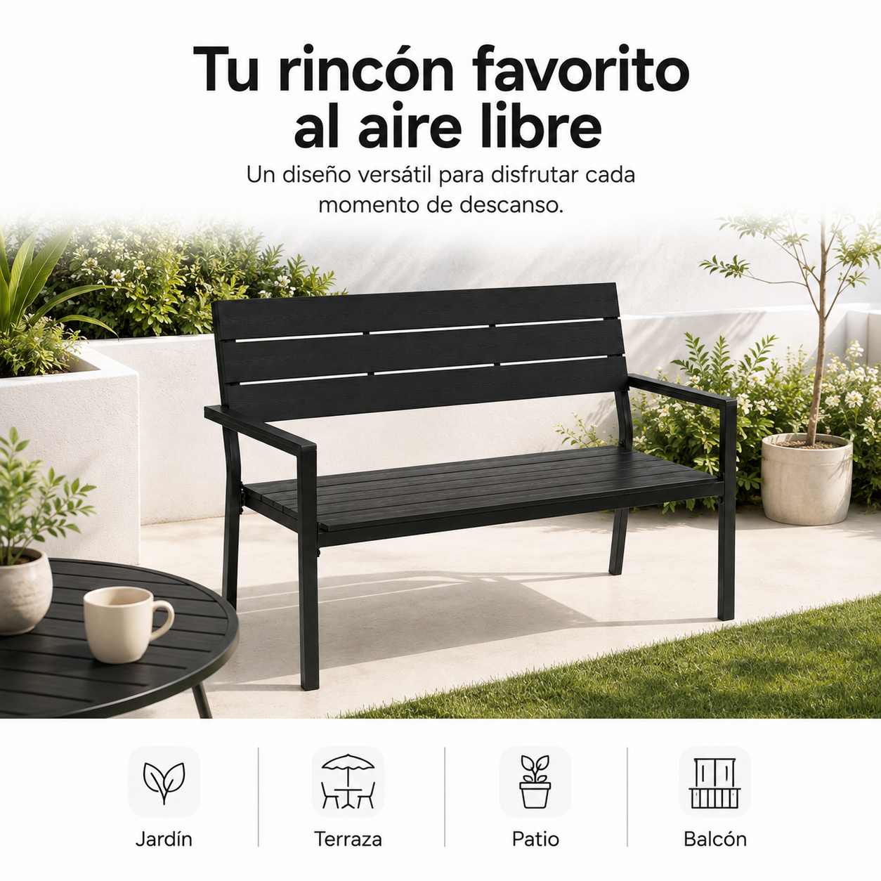 Gartenbank für 2 Personen mit ergonomischer Rückenlehne