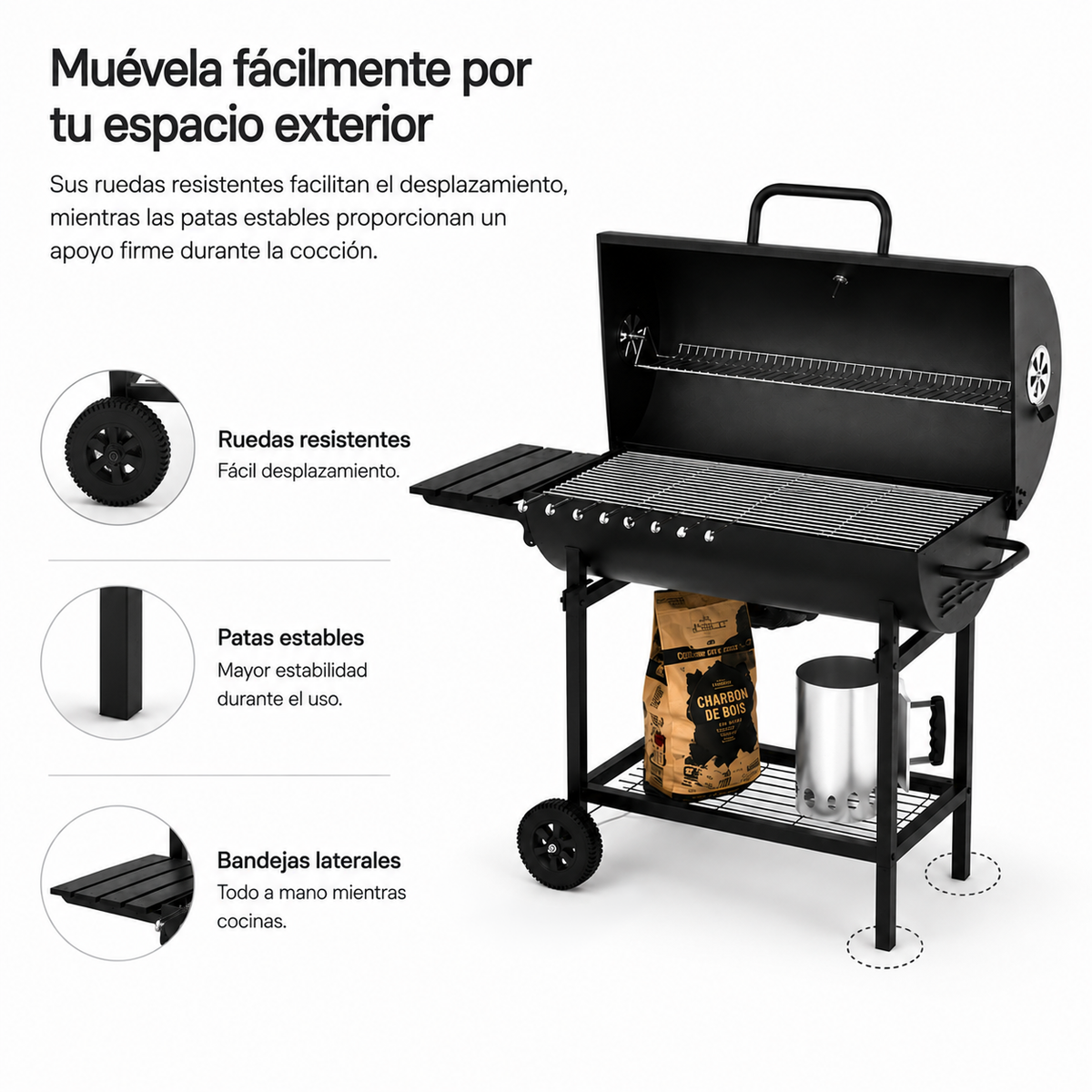 Barbacoa De Carbón Con Tapa Y Ventilación Ajustable Para Jardín Con Ruedas