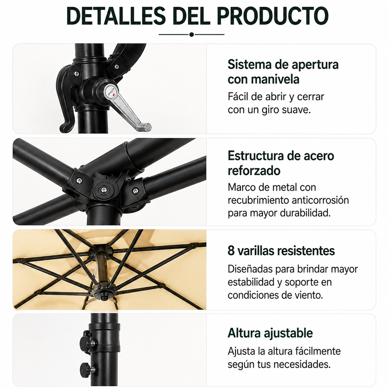 Sombrilla Lateral 3 metros Inclinable 360° Con Mástil Y Manivela Beige Sin Base