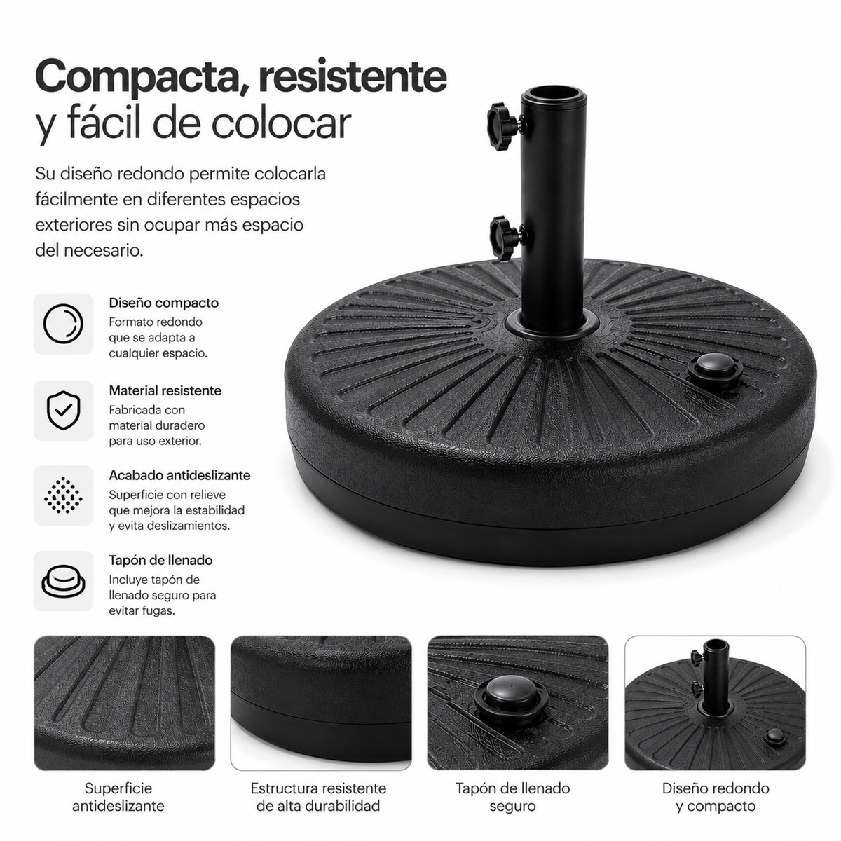 Base Para Sombrilla Rellenable 22 L Con Soporte Central