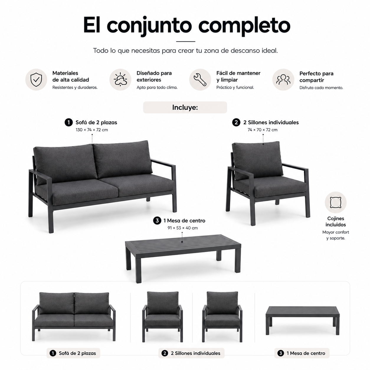 Conjunto De Jardim Sofá Esquerdo Modular De Alumínio Antracite
