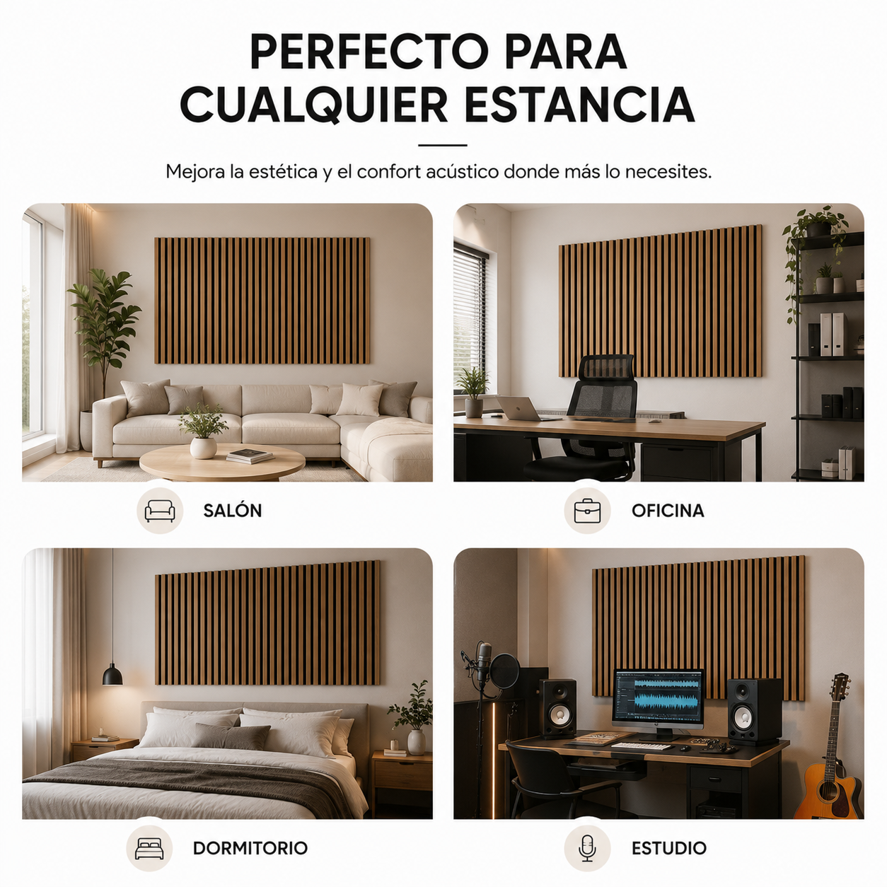 Painel Acústico MDF com Ripas e Isolamento 120x60 cm Pack 2