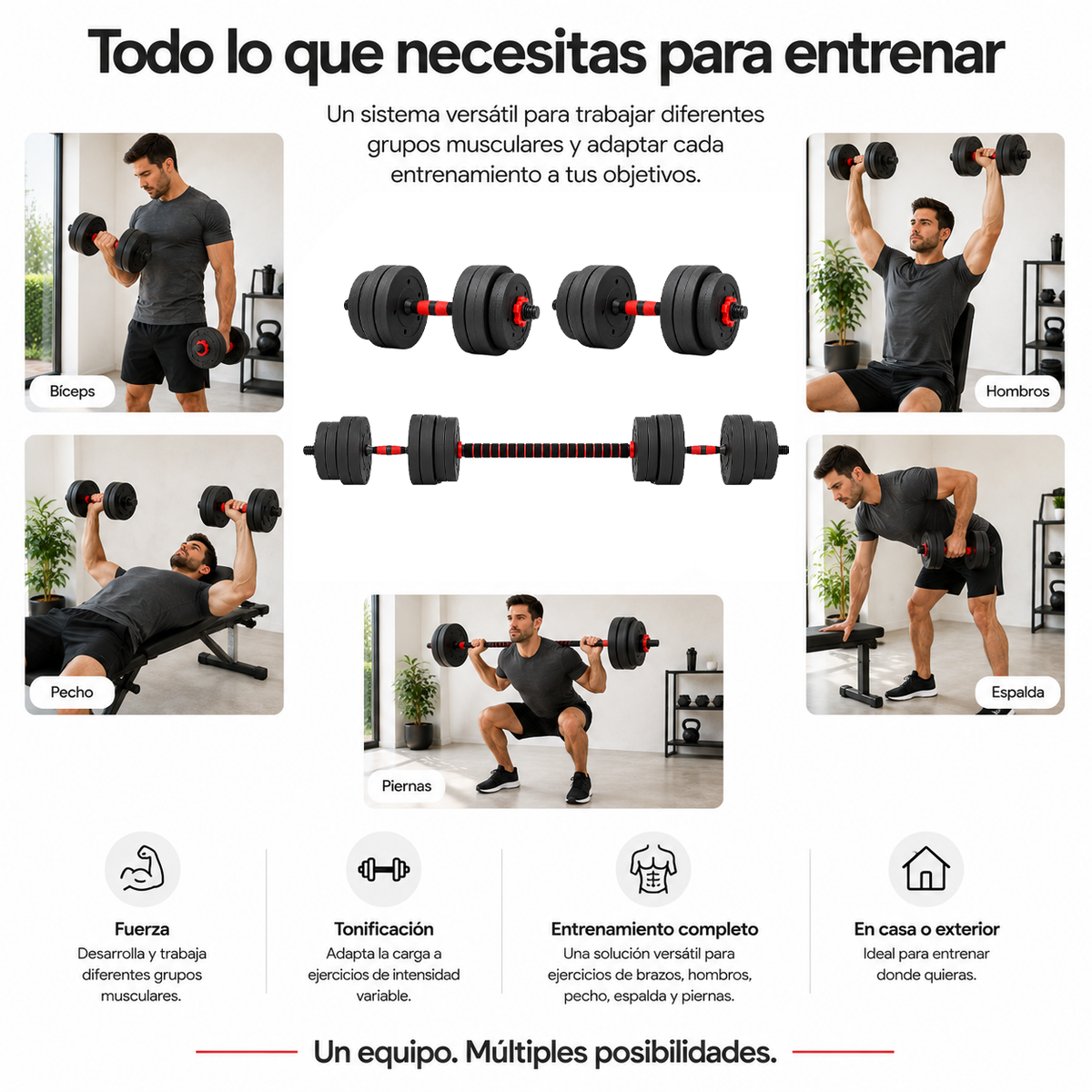 Manubri Regolabili con Barra Multifunzionale 30 Kg