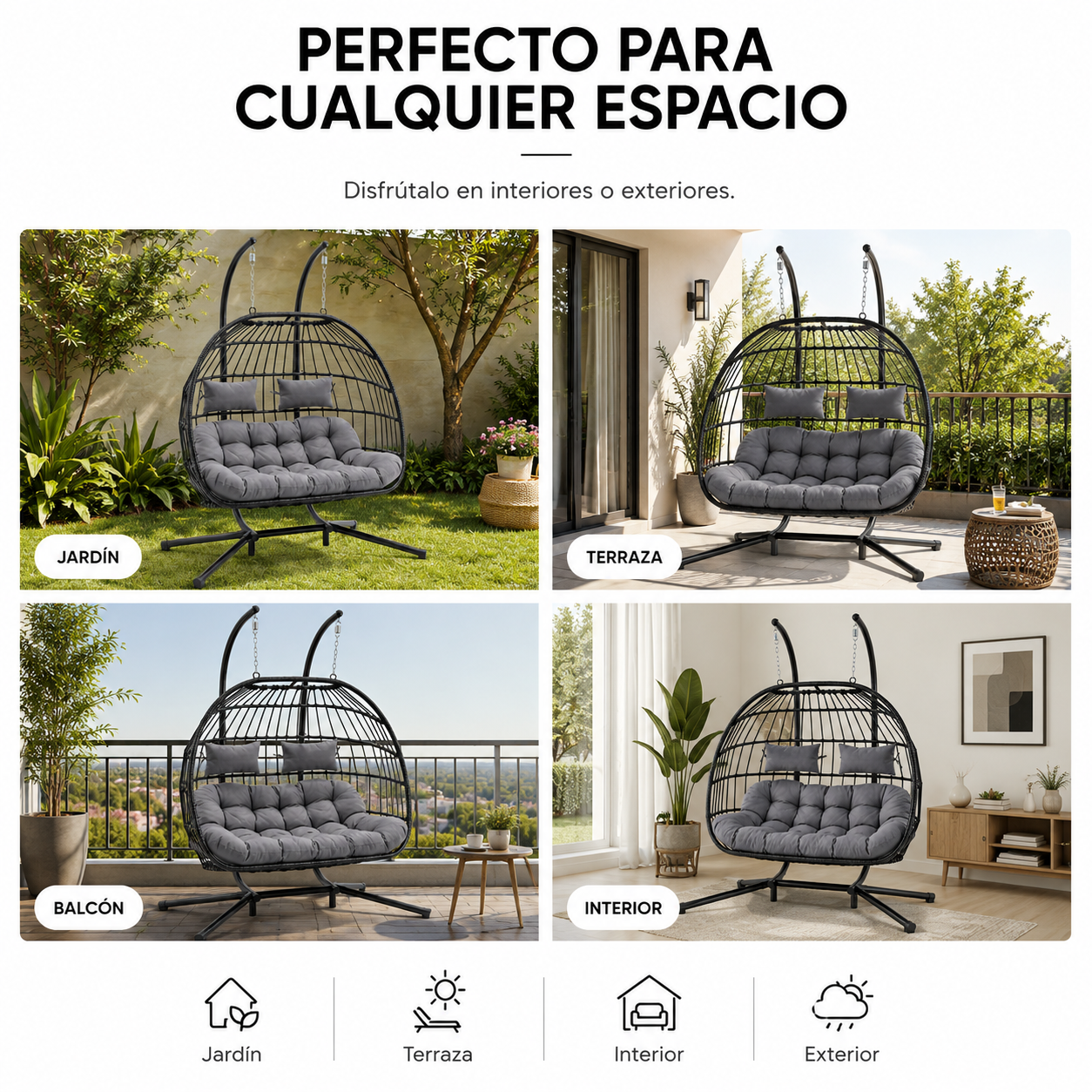 Chaise Suspendue Double Œuf 2 Personnes Gris