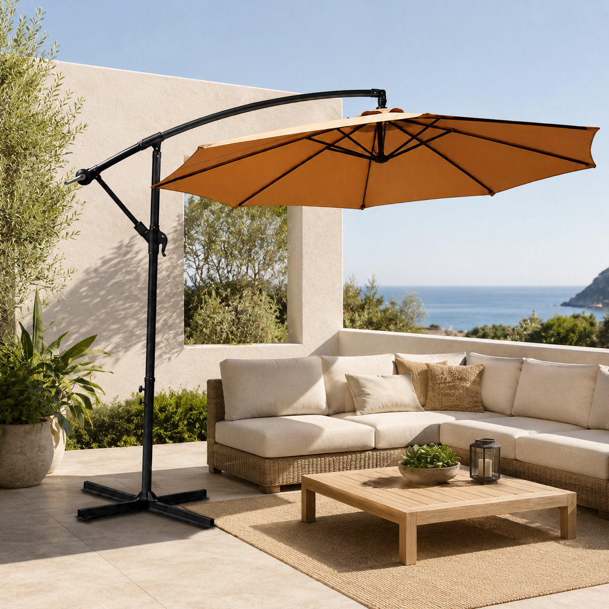 Parasol latéral 3 mètres de jardin inclinable 360° couleur kaki