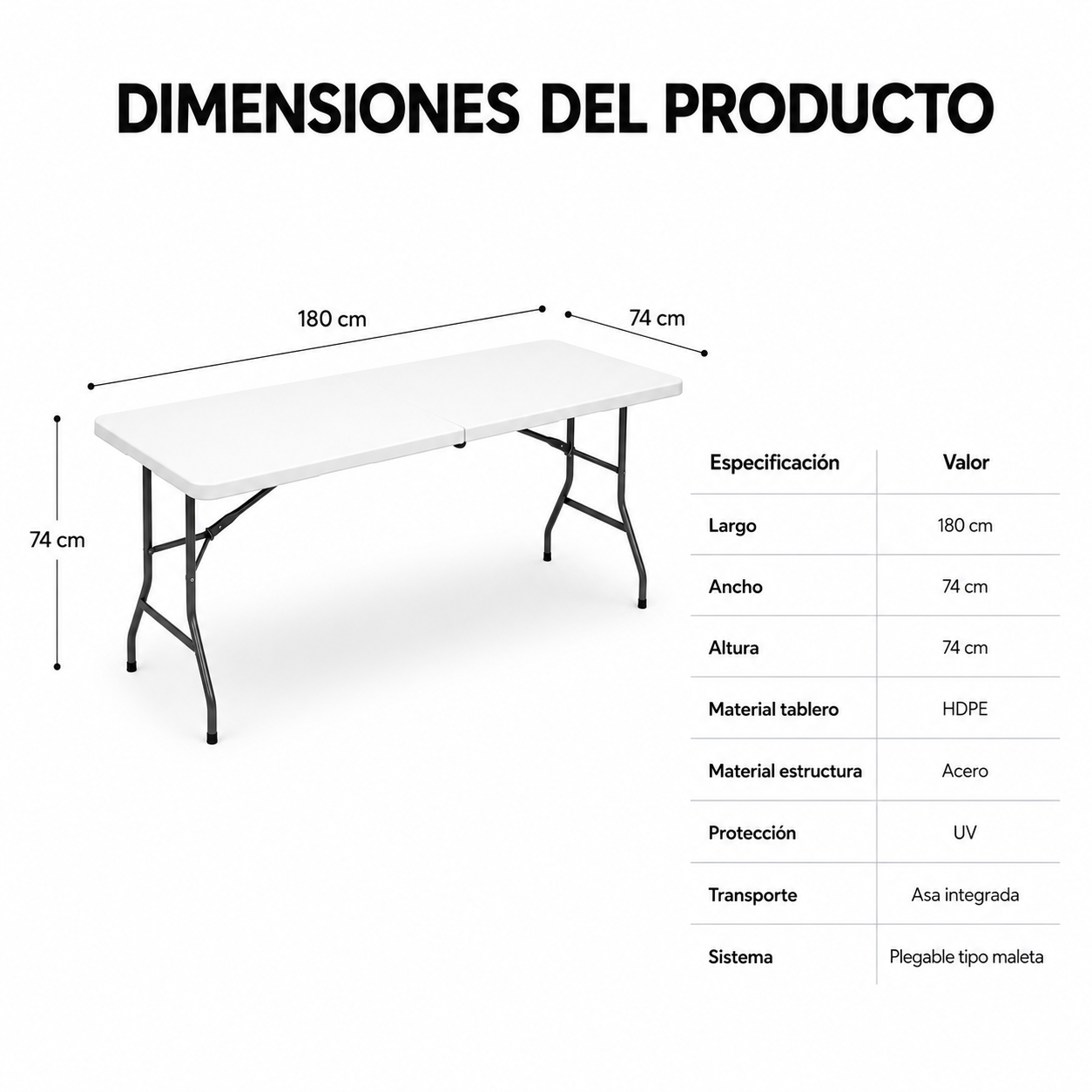 Mesa Plegable Jardín Portátil 180x70x72 cm