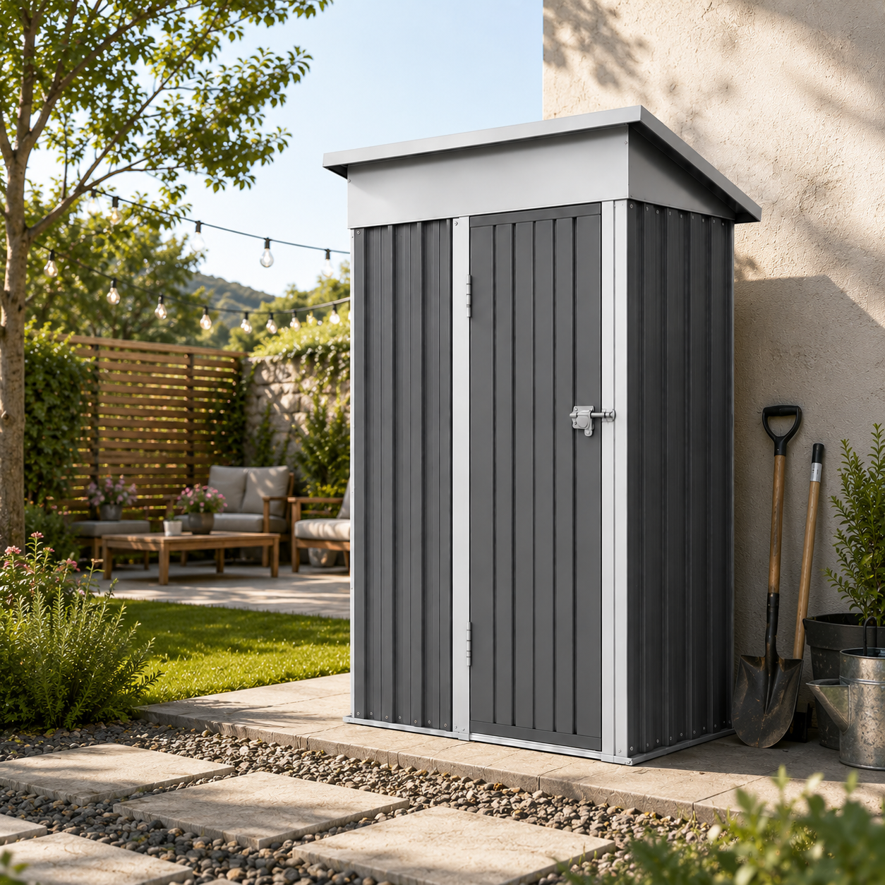 Caseta Metálica de Jardín 158x82,8x185 cm Puerta Exterior