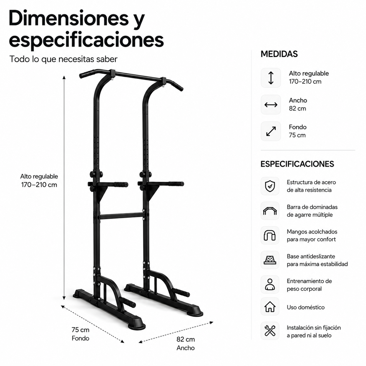 Torre de Dominadas y Fondos Multifunción 170-210 cm