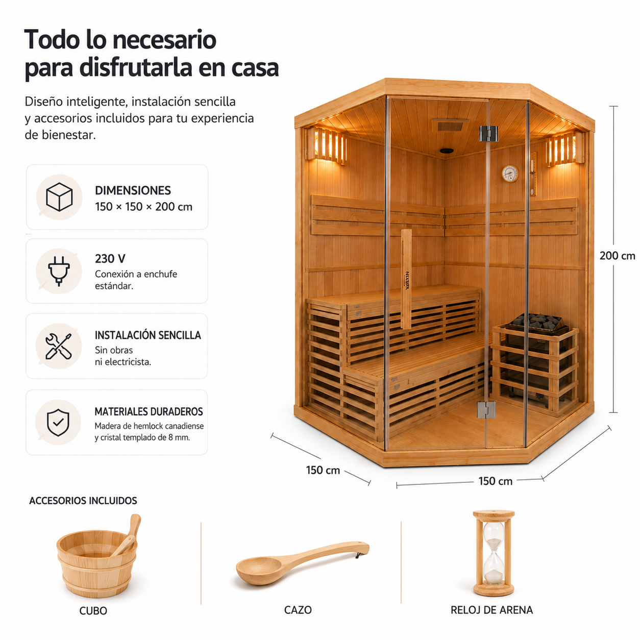 Sauna Finlandesa para casa Esquina 4-5 Personas Hemlock Canadiense