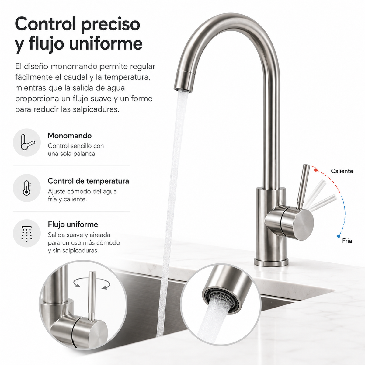 Torneira de Cozinha Bica Giratória 360° Anti-Dedadas